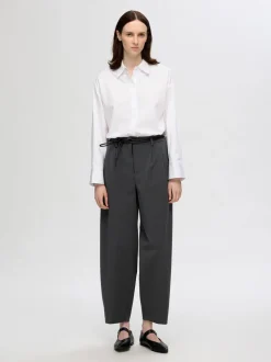 Selected Femme Naisten Housut, SLFPIYA HW BARREL PANT Grafiitti