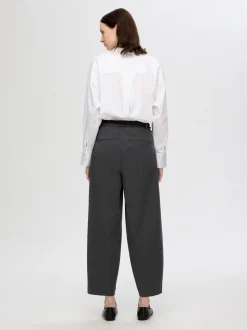 Selected Femme Naisten Housut, SLFPIYA HW BARREL PANT Grafiitti