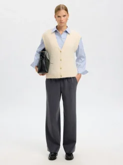 Selected Femme naisten housut SLFPATRICIA MW WIDE PANT B, Medium Grey Melange