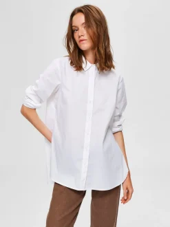 Selected Femme Naisten Kauluspaita, SLFOri LS Side Zip Shirt Valkoinen