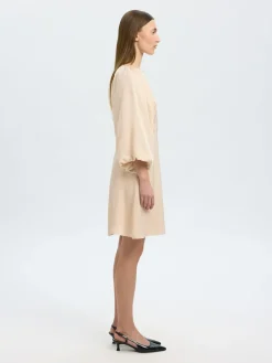 Selected Femme naisten mekko, SLFLAURINA 3/4 SHORT OPEN BACK DRESS Luonnonvalkoinen