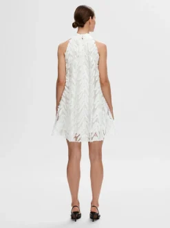 Selected Femme Naisten Mekko, SLFFLORITA SL HALTERNECK SHORT DRESS Luonnonvalkoinen