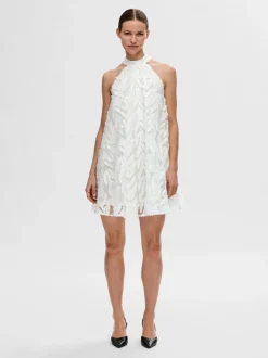 Selected Femme Naisten Mekko, SLFFLORITA SL HALTERNECK SHORT DRESS Luonnonvalkoinen