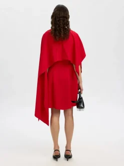Selected Femme naisten mekko, SLFLEONORE REGULAR SL SHORT CAPE DRESS B Equestrian Red