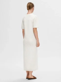 Selected Femme naisten midimekko, SLFHELENA 2/4 KNIT DRESS Luonnonvalkoinen