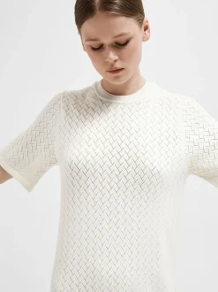 Selected Femme naisten midimekko, SLFHELENA 2/4 KNIT DRESS Luonnonvalkoinen