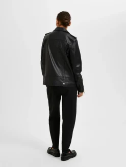 Selected Femme Naisten Nahkatakki, SLFMADISON LEATHER JACKET NOOS Black