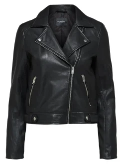 Selected Femme Naisten Nahkatakki, Katie Leather Jacket Black