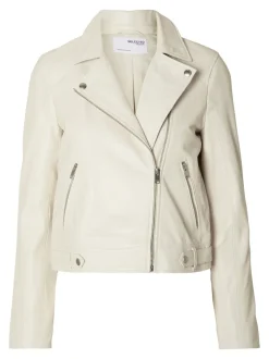 Selected Femme Naisten Nahkatakki, Katie Leather Jacket Luonnonvalkoinen