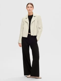 Selected Femme Naisten Nahkatakki, Katie Leather Jacket Luonnonvalkoinen