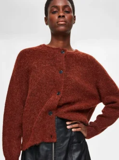 Selected Femme, Naisten Neuletakki, Lulu LS Knit Short Cardigan Poltettu Oranssi