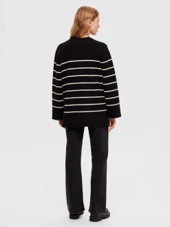 Selected Femme Naisten Neuletakki, K-SLFLIVA LS LONG KNIT CARDIGAN NOOS Raidallinen Musta