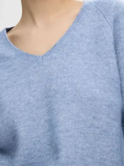 Selected Femme Naisten Neule, SLFLULU NEW LS KNIT V-NECK B NOOS Vaaleansininen