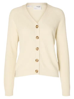 Selected Femme naisten neuletakki, SLFELINNA LS KNIT CARDIGAN Luonnonvalkoinen