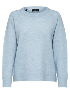 Selected Femme Naisten Neulepaita, Lulu LS Knit O-Neck Vaaleansininen