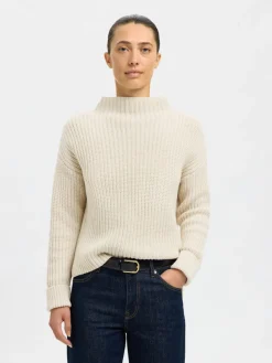 Selected Femme naisten neulepusero SLFSELMA SUS LS KNIT PULLOVER NOOS, Birch