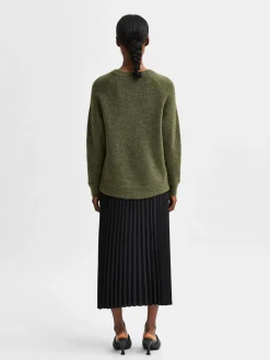 Selected Femme Naisten Neulepaita, Lulu LS Knit O-Neck Kalamata Melange