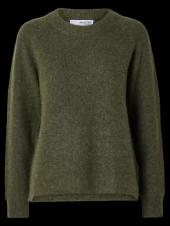 Selected Femme Naisten Neulepaita, Lulu LS Knit O-Neck Kalamata Melange