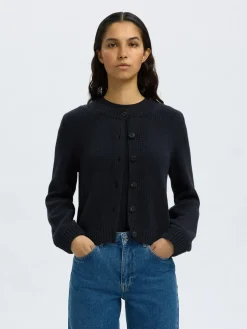 Selected Femme naisten neuletakki, SLFIVY LS KNIT O-NECK CARDIGAN NOOS Tummansininen