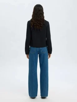 Selected Femme naisten neuletakki, SLFIVY LS KNIT O-NECK CARDIGAN NOOS Tummansininen