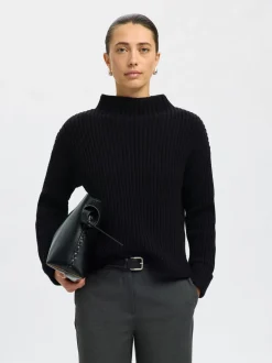 Selected Femme naisten neulepusero SLFSELMA SUS LS KNIT PULLOVER NOOS, musta