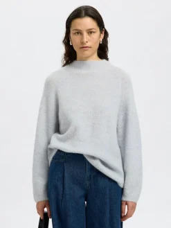 Selected Femme naisten neulepusero, SLFSIA RAS LS KNIT T-NECK Vaaleansininen