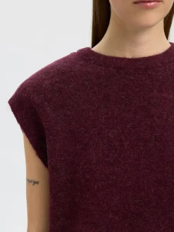 Selected Femme Naisten Neuleliivi, SLFLulu SL Knit Vest Viininpunainen