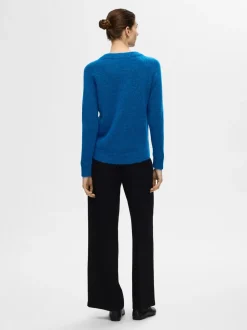 Selected Femme Naisten Neulepaita, Lulu LS Knit O-Neck Sininen