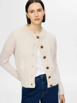 Selected Femme naisten neuletakki, SLFSIA RAS LS KNIT CARDIGAN Luonnonvalkoinen