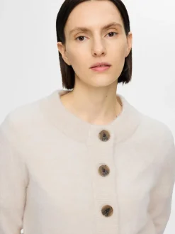 Selected Femme naisten neuletakki, SLFSIA RAS LS KNIT CARDIGAN Luonnonvalkoinen