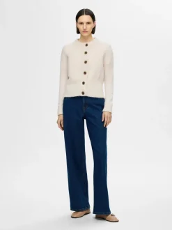 Selected Femme naisten neuletakki, SLFSIA RAS LS KNIT CARDIGAN Luonnonvalkoinen