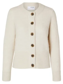 Selected Femme naisten neuletakki, SLFSIA RAS LS KNIT CARDIGAN Luonnonvalkoinen