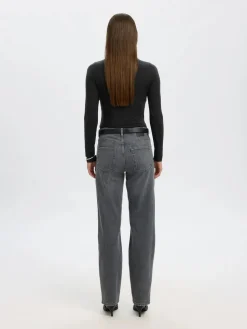 Selected Femme naisten paita SLFMANJA LS O-NECK NOOS, musta