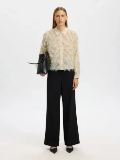 Selected Femme naisten paitapusero SLFMYLINE LS FLUFFY CROPPED SHIRT B, Angora