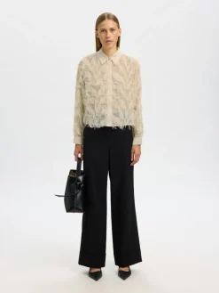 Selected Femme naisten paitapusero SLFMYLINE LS FLUFFY CROPPED SHIRT B, Angora