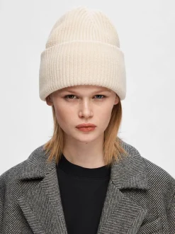 Selected Femme Naisten Pipo, SLFMARY KNIT BEANIE NOOS Luonnonvalkoinen