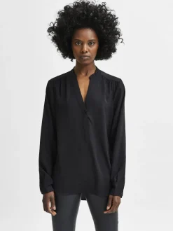 Selected Femme Naisten Pusero, SLFMIVIA LS TOP B Musta