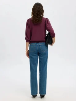 Selected Femme Naisten Pusero, SLFTENNY 3/4 SWEAT TOP NOOS Fig