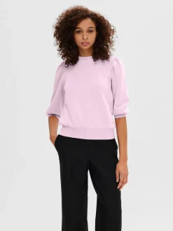 Selected Femme Naisten Pusero, SLFTENNY 3/4 SWEAT TOP NOOS Vaaleanpunainen