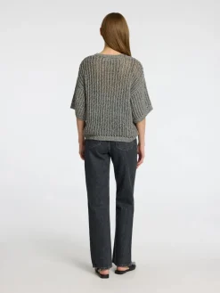 Selected Femme naisten pusero, SLFELLEN 2/4 KNIT O-NECK Vaaleanharmaa