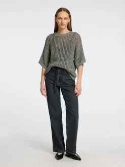 Selected Femme naisten pusero, SLFELLEN 2/4 KNIT O-NECK Vaaleanharmaa