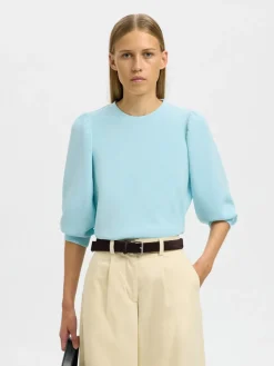 Selected Femme Naisten Pusero SLFTENNY 3/4 SWEAT TOP NOOS, Blue Glow