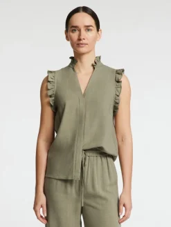 Selected Femme naisten toppi, SLFVIVA SL RUFFLE TOP Khaki