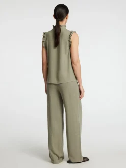 Selected Femme naisten toppi, SLFVIVA SL RUFFLE TOP Khaki