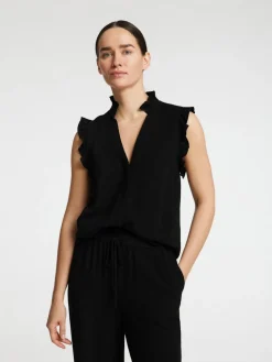 Selected Femme naisten toppi, SLFVIVA SL RUFFLE TOP Musta