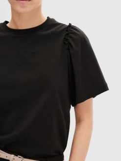 Selected Femme Naisten T-Paita, SLFPENELOPE 2/4 RUFFLE TEE Musta