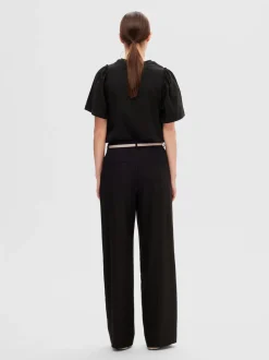 Selected Femme Naisten T-Paita, SLFPENELOPE 2/4 RUFFLE TEE Musta