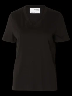 Selected Femme Naisten T-paita SLFESSENTIAL SS V-NECK TEE NOOS Black