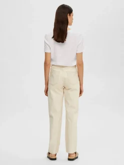 Selected Femme Naisten T-paita SLFESSENTIAL SS V-NECK TEE NOOS Bright White