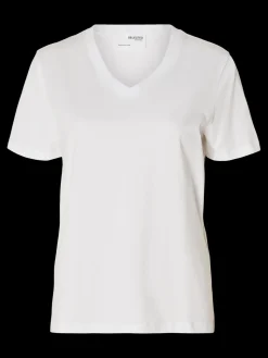 Selected Femme Naisten T-paita SLFESSENTIAL SS V-NECK TEE NOOS Bright White